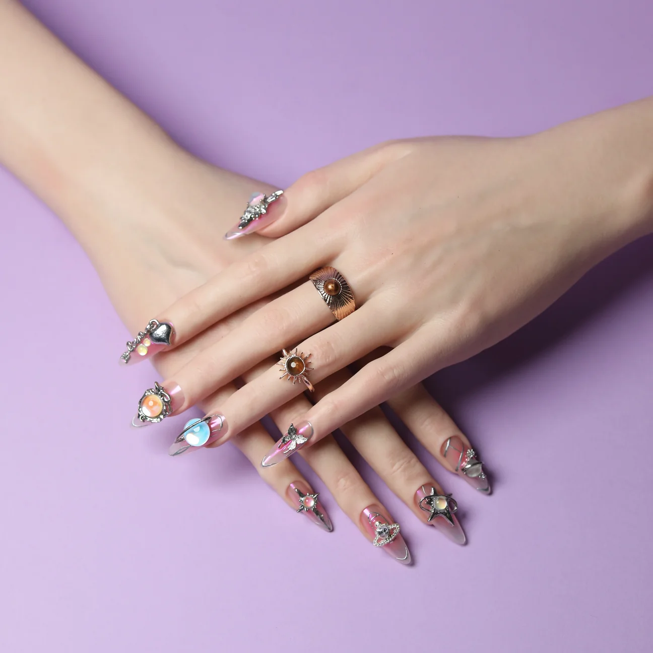 Razzle Dazzle press-on nails with charms and gems